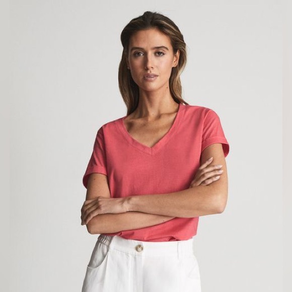 Reiss cranberry red vneck long sleeve tshirt sz S - Picture 6 of 6